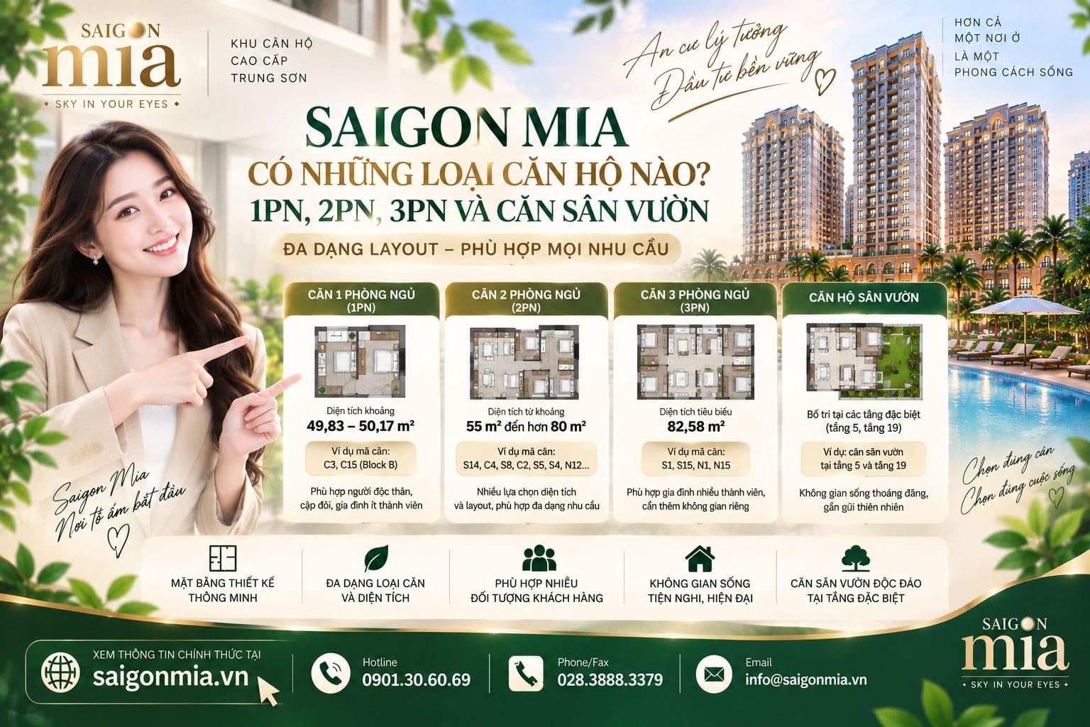 Saigon Mia Có Những Loại Căn Hộ Nào? 1PN, 2PN, 3PN Và Căn Sân Vườn